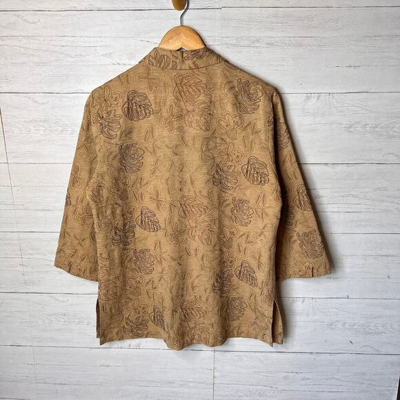 Vintage Chicos Jacket Womens Size 1/Medium Silk & Linen Blend Embroidered Palm - Picture 11 of 16